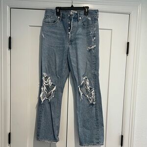 Agolde Distressed Light Blue Straight Leg Jeans